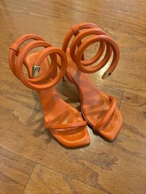 Bottega Veneta Orange Spiral-Strap Heeled Sandals